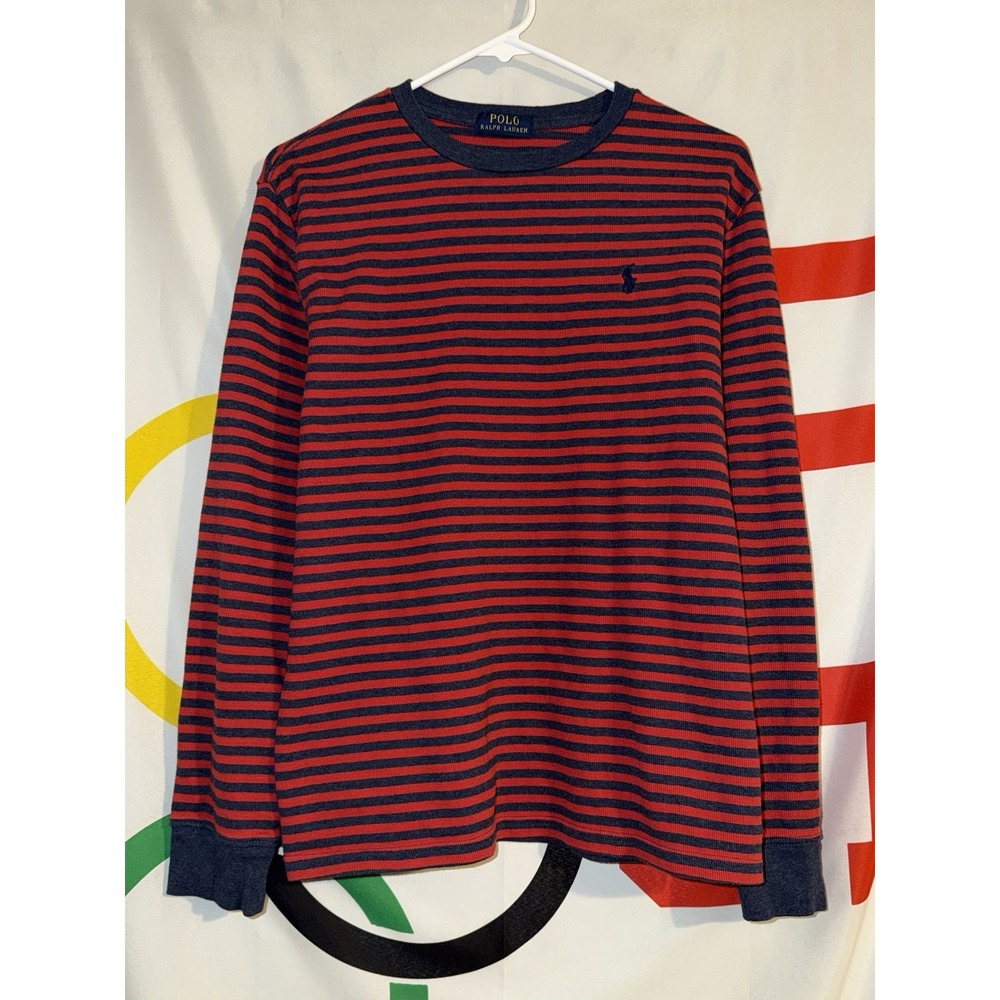 Polo Ralph Lauren Ribbed Long Sleeve T Shirt Small Red Blue Striped